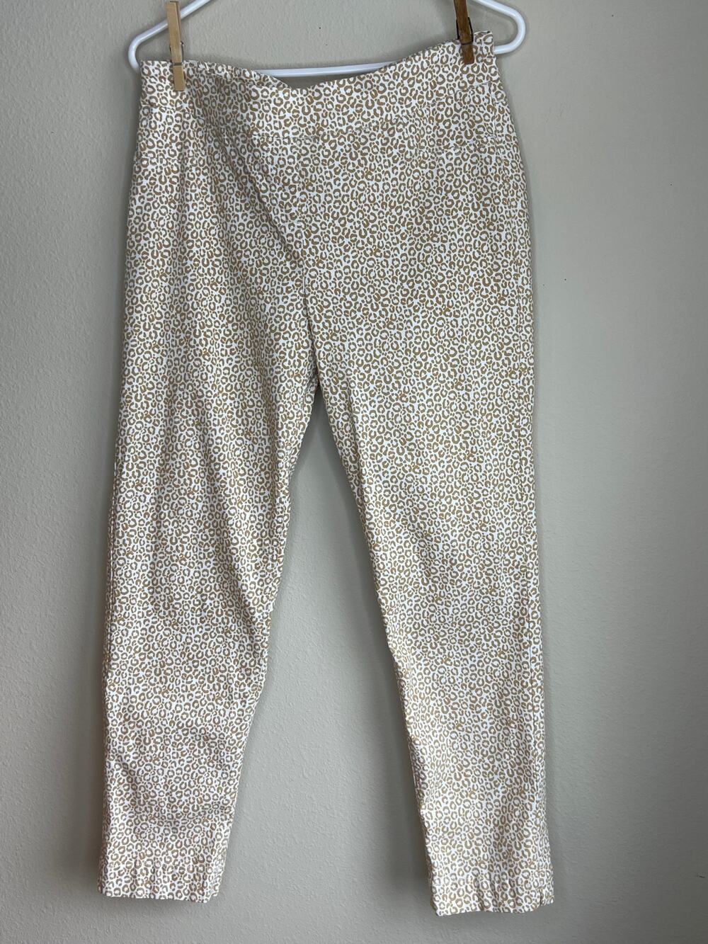 SlimSation Leopard Tummy Control Pull On Ankle Pants Neutral Spotted Tan SZ 14